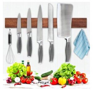 Magnetic Knife Holder for Wall, Magnetic Knife Strip No Drilling 16 Inch, Walnut